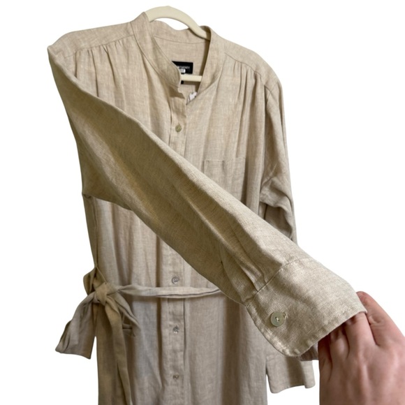 Fifteen Twenty Linen Oatmeal Color Midi Length Shirtdress Size Large - Picture 7 of 9